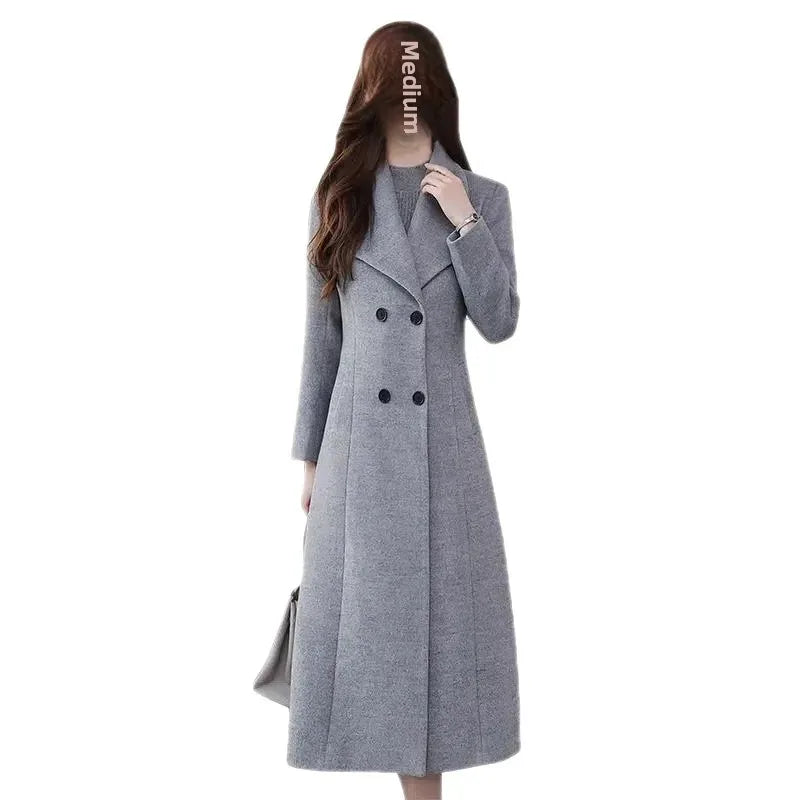 2023 Spring And Autumn New Women's Woolen Overcoat Plus Size Lapel Thickened Slim Fit Waist-Fitted Jacket Smooths Your Silhouett