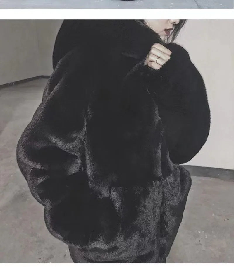 Autumn and Winter New Korean Version Loose Mink Fur Imitation College Women Y2K Harajuku Vintage Hip-hop Popular Coats