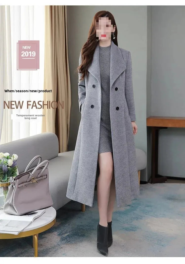 2023 Spring And Autumn New Women's Woolen Overcoat Plus Size Lapel Thickened Slim Fit Waist-Fitted Jacket Smooths Your Silhouett