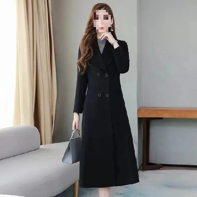 2023 Spring And Autumn New Women's Woolen Overcoat Plus Size Lapel Thickened Slim Fit Waist-Fitted Jacket Smooths Your Silhouett