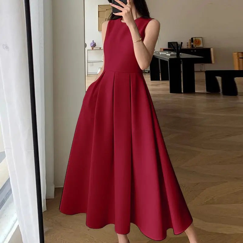 ZANZEA Women Sleeveless Pleated Dress 2024 Summer Korean A-line Tank Evening Dress Elegant Swing Vestido Vintage Party Long Robe