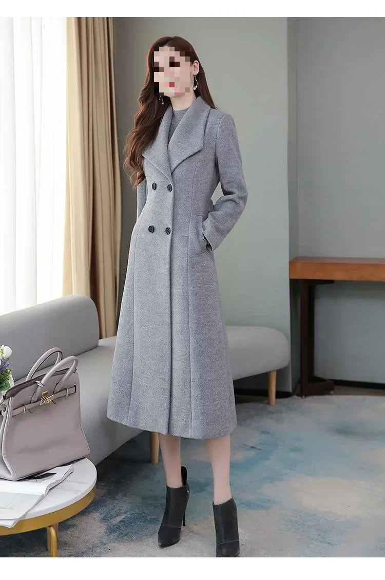2023 Spring And Autumn New Women's Woolen Overcoat Plus Size Lapel Thickened Slim Fit Waist-Fitted Jacket Smooths Your Silhouett