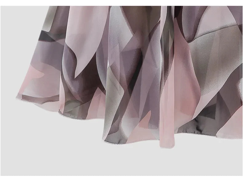 Women Chiffon Half-body Skirt,Female Summer Section of The Medium-length Floral Skirts High-waisted A-line Yarn Skirt Asian Size