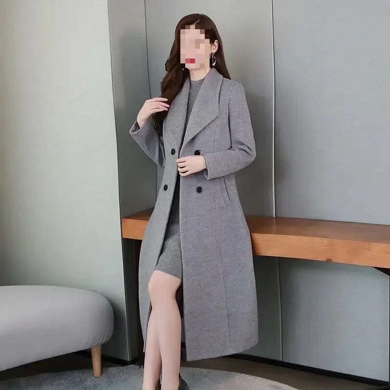 2023 Spring And Autumn New Women's Woolen Overcoat Plus Size Lapel Thickened Slim Fit Waist-Fitted Jacket Smooths Your Silhouett