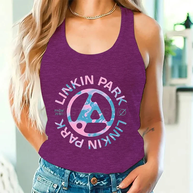 Linkin Park Linkin Park Print Tops for Women Funny Graphic Tank Tops Fashion Sleeveless T-shirt Casual Summer Cotton Tank Top