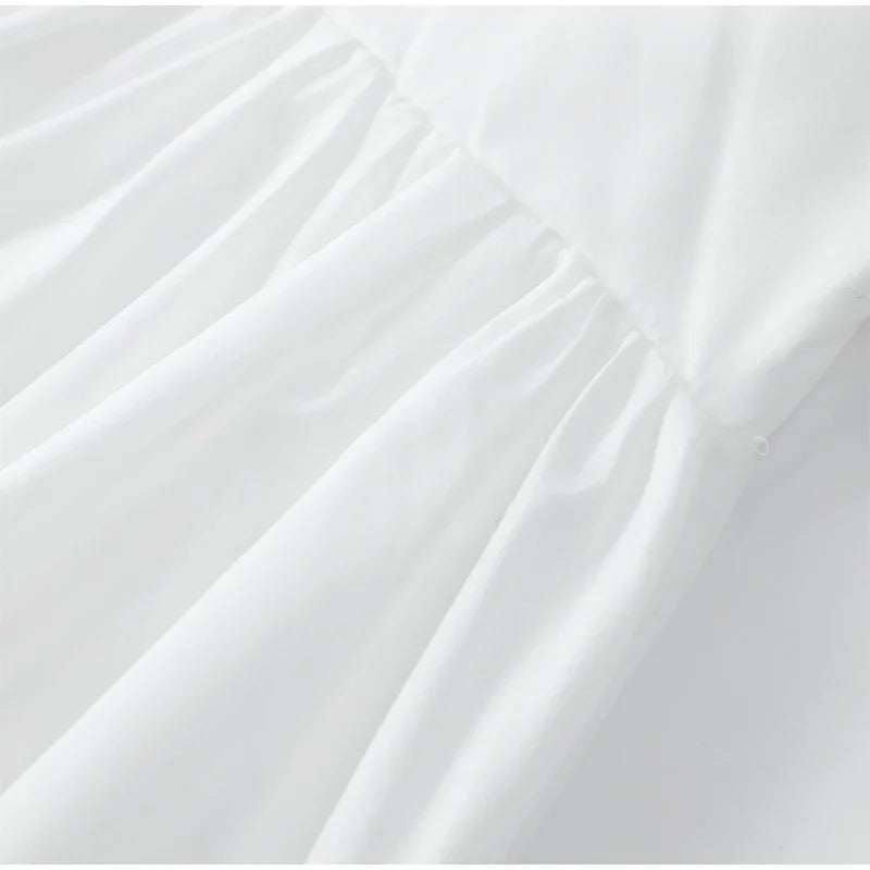 Fashion White Party Long Dress 2024 Women Elegant Pleated Waist Belt Flying Sleeve Office Robe New Lady Street Dresses