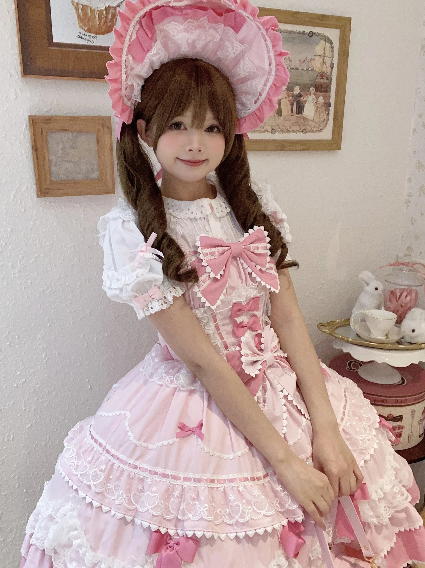 New 2025 Summer Original Sweet Lolita Jsk Dress Cute Bow Lace Stitching Kawaii Girls Women Elegant Slim Suspender Dresses