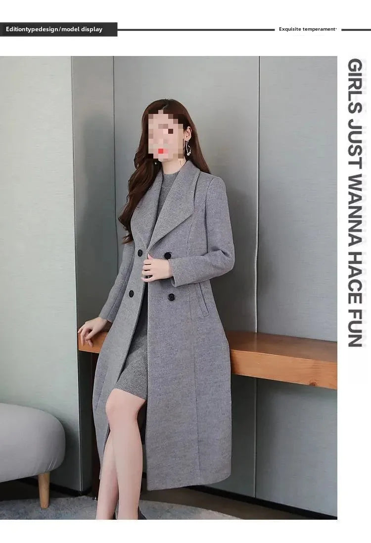 2023 Spring And Autumn New Women's Woolen Overcoat Plus Size Lapel Thickened Slim Fit Waist-Fitted Jacket Smooths Your Silhouett