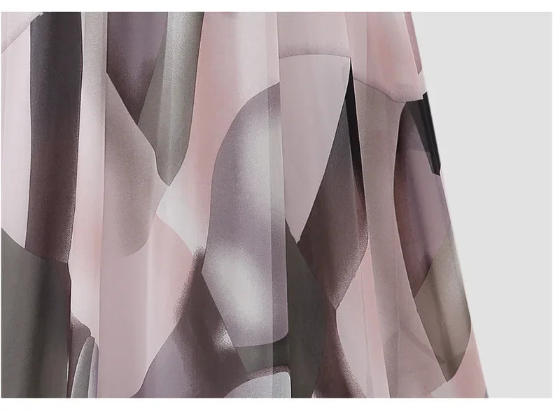 Women Chiffon Half-body Skirt,Female Summer Section of The Medium-length Floral Skirts High-waisted A-line Yarn Skirt Asian Size