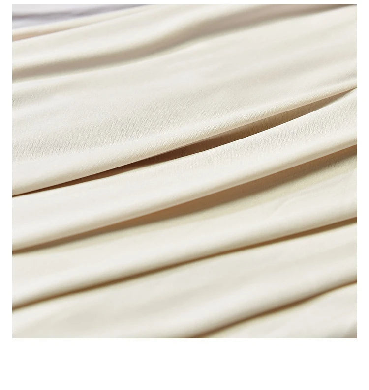 Summer Silky Skirt Elastic High Waist Glossy Silky Long Skirt Milk Silk A-line Long Skirts Women Beach Pearlescent Dress