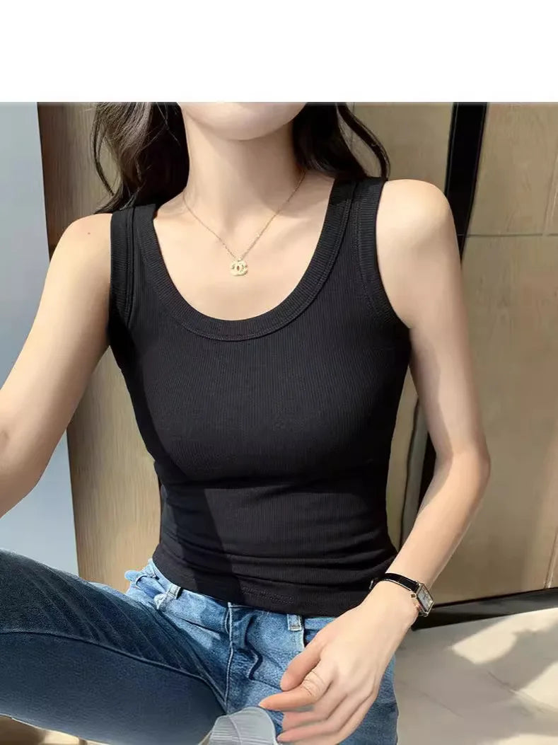 1pcs Summer Women Knitted Tank Tops Girl Thin Tops Lady Basic Casual Tank Tops Round Collar Tees Sleeveless Top For Women M L XL