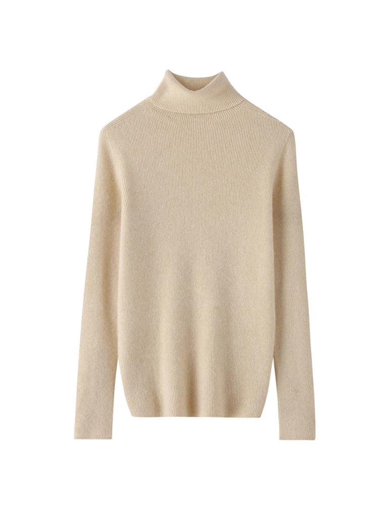 Grace Women Slim Sweater Pullover Turtleneck Basic Cashmere Autumn Winter 100% Merino Wool Knitwear Soft High-end Threaded Tops