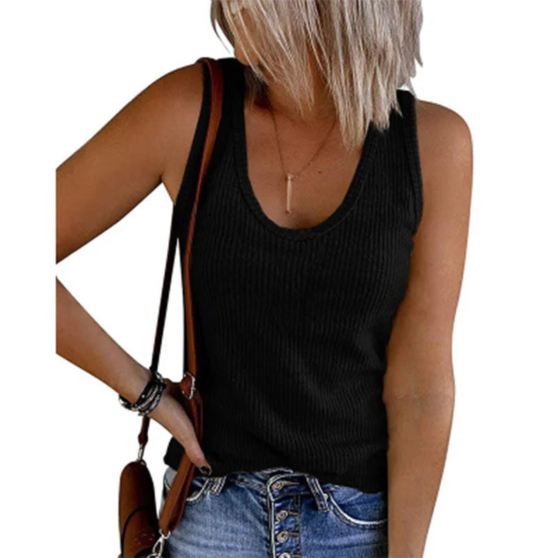 Spring and summer new women's vest u-collar sleeveless ribbed knitted vest t-shirt women