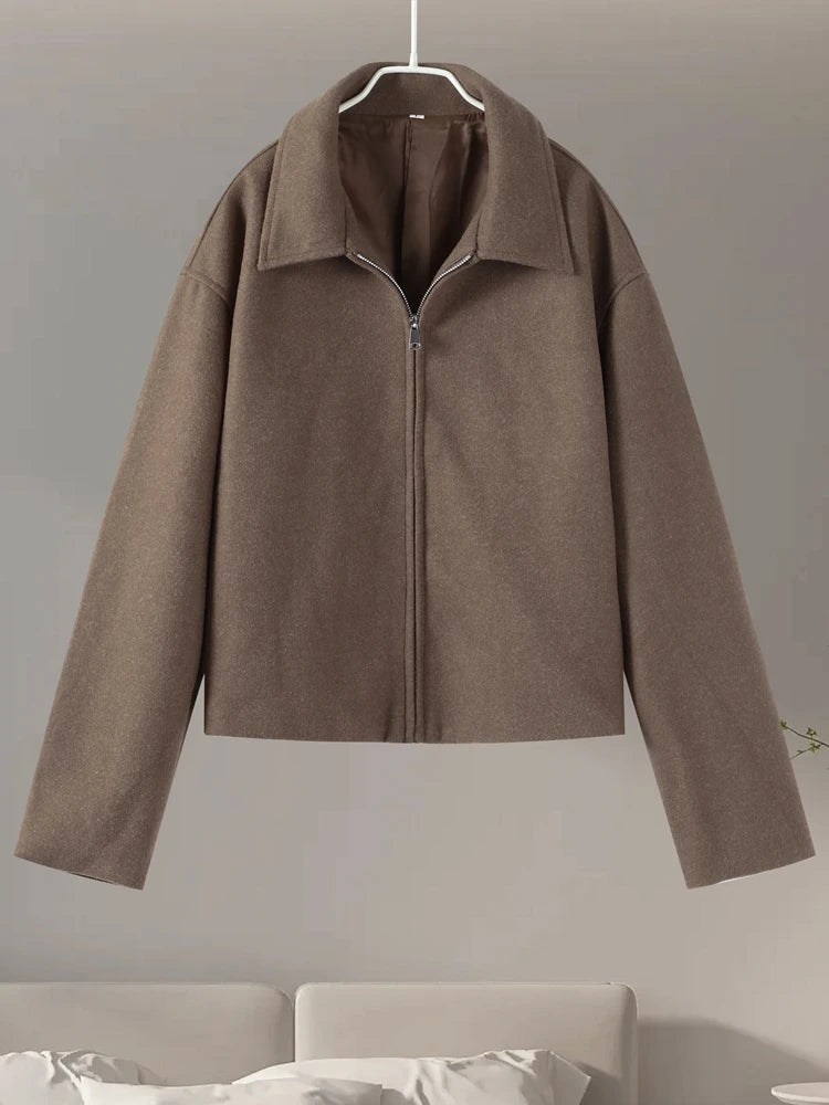 Faux Fur Zipper Jackets Women Casual Lapel Pocket Long Sleeves Wool Coats Female 2025 Autumn Winter Fashion Solid Soft Outwears