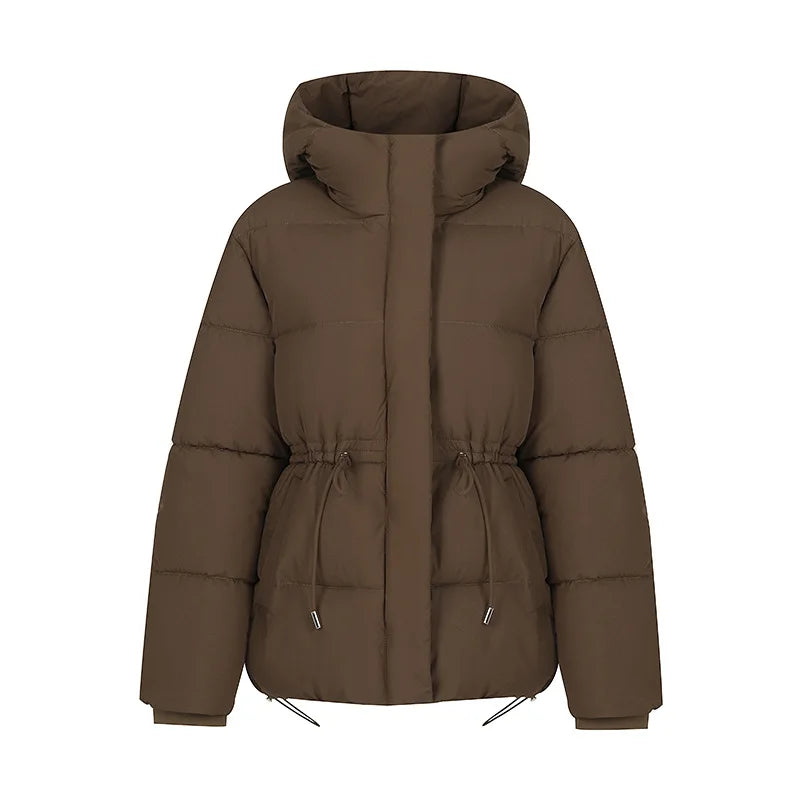 Women's Winter Padded Coat Solid Color Drawstring Waist-cinching Pockets Quilted Jacket For Female Minimalist Lady's Jacket