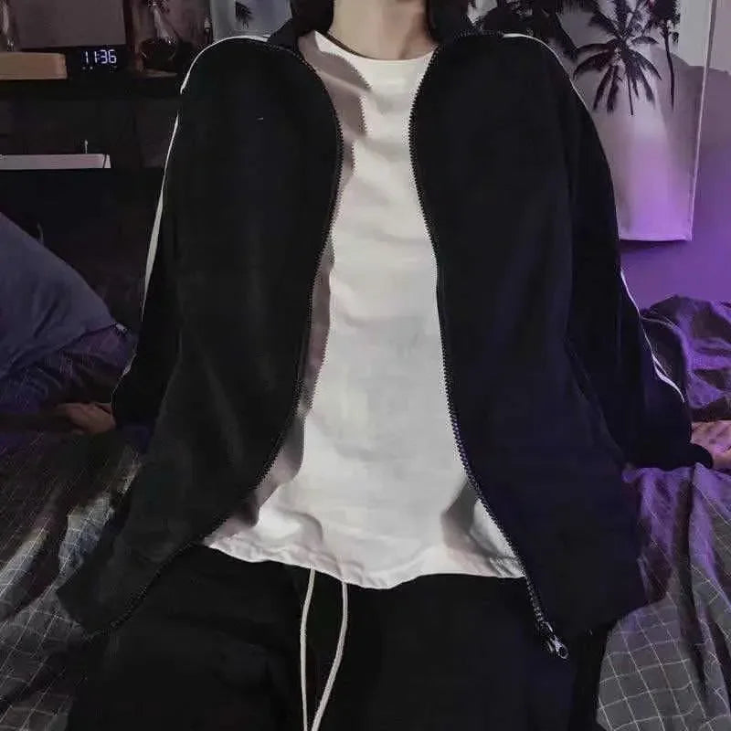 Spring Summer New Three Bars Jacket Women's Loose Thin Baseball Uniform Black Korean Style Student Fashion Outerwear Coat
