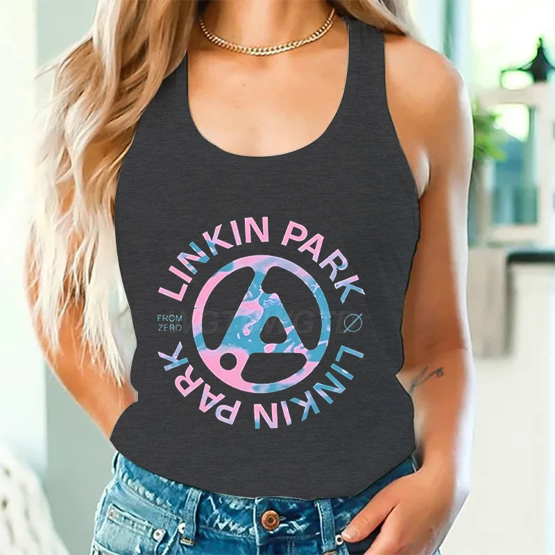Linkin Park Linkin Park Print Tops for Women Funny Graphic Tank Tops Fashion Sleeveless T-shirt Casual Summer Cotton Tank Top
