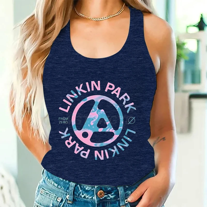 Linkin Park Linkin Park Print Tops for Women Funny Graphic Tank Tops Fashion Sleeveless T-shirt Casual Summer Cotton Tank Top