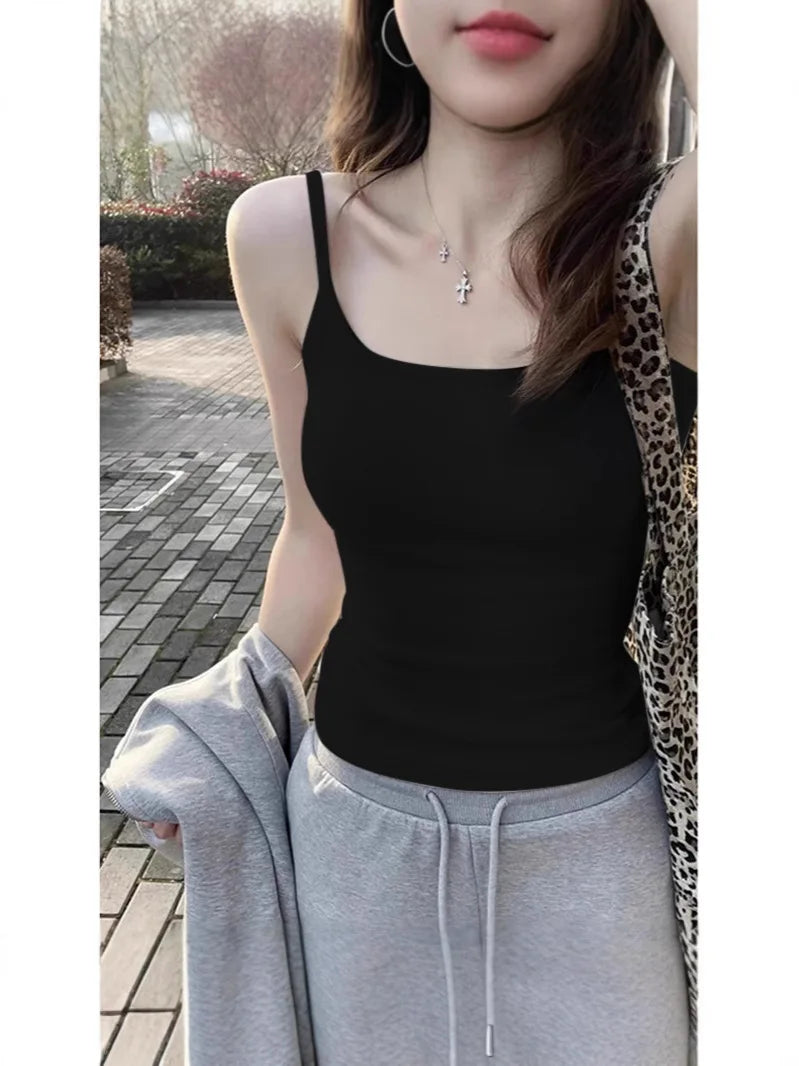 1pcs Girls Padded Bra Tank Top Women Casual Strap Top Vest Female Camisole With Removable Built In Bra Fitness Clothing S M L XL