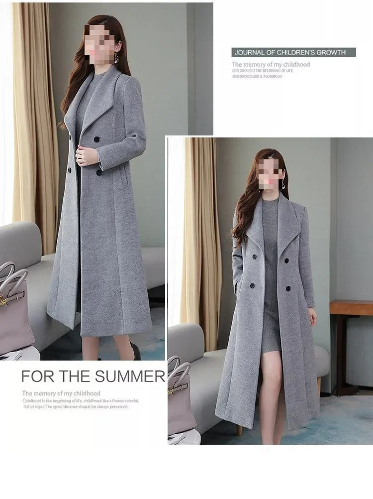 2023 Spring And Autumn New Women's Woolen Overcoat Plus Size Lapel Thickened Slim Fit Waist-Fitted Jacket Smooths Your Silhouett