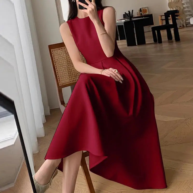 ZANZEA Women Sleeveless Pleated Dress 2024 Summer Korean A-line Tank Evening Dress Elegant Swing Vestido Vintage Party Long Robe