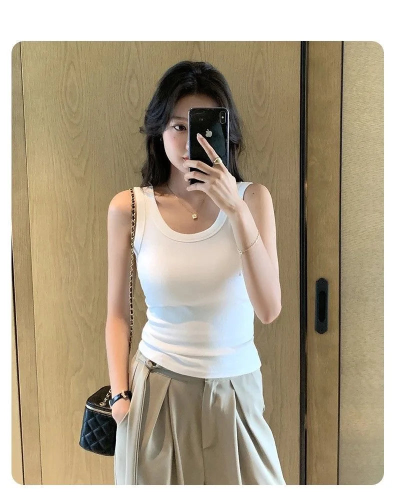 1pcs Summer Women Knitted Tank Tops Girl Thin Tops Lady Basic Casual Tank Tops Round Collar Tees Sleeveless Top For Women M L XL
