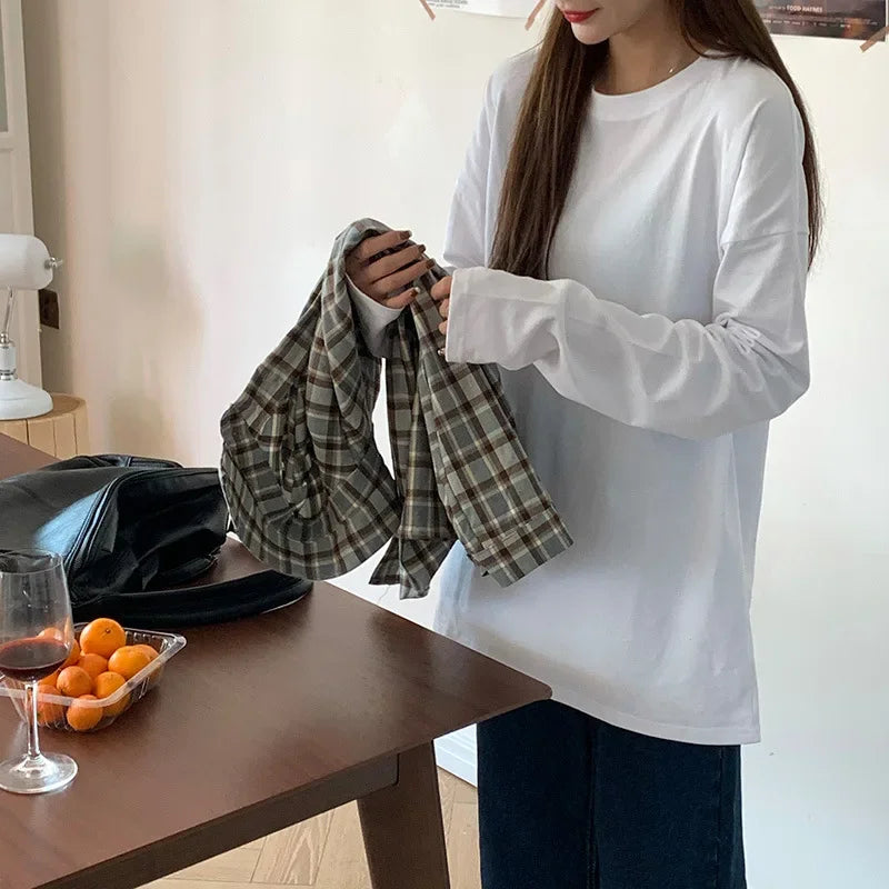 White Pure Color Women T-shirt Student Early Autumn Long Sleeve Tank Top Casual Style Polyester Fabric Comfortable Slim Fit