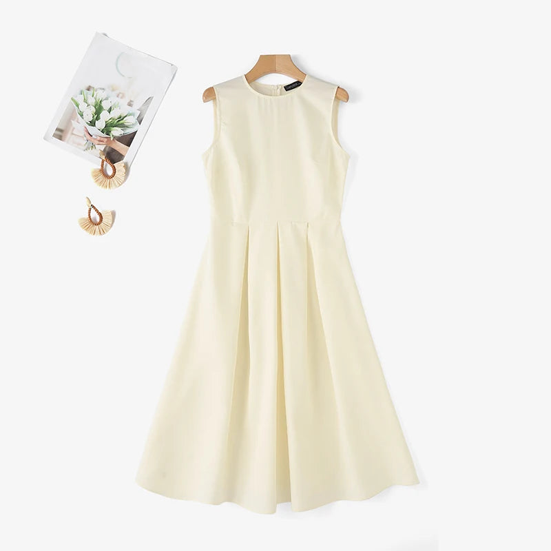 ZANZEA Women Sleeveless Pleated Dress 2024 Summer Korean A-line Tank Evening Dress Elegant Swing Vestido Vintage Party Long Robe