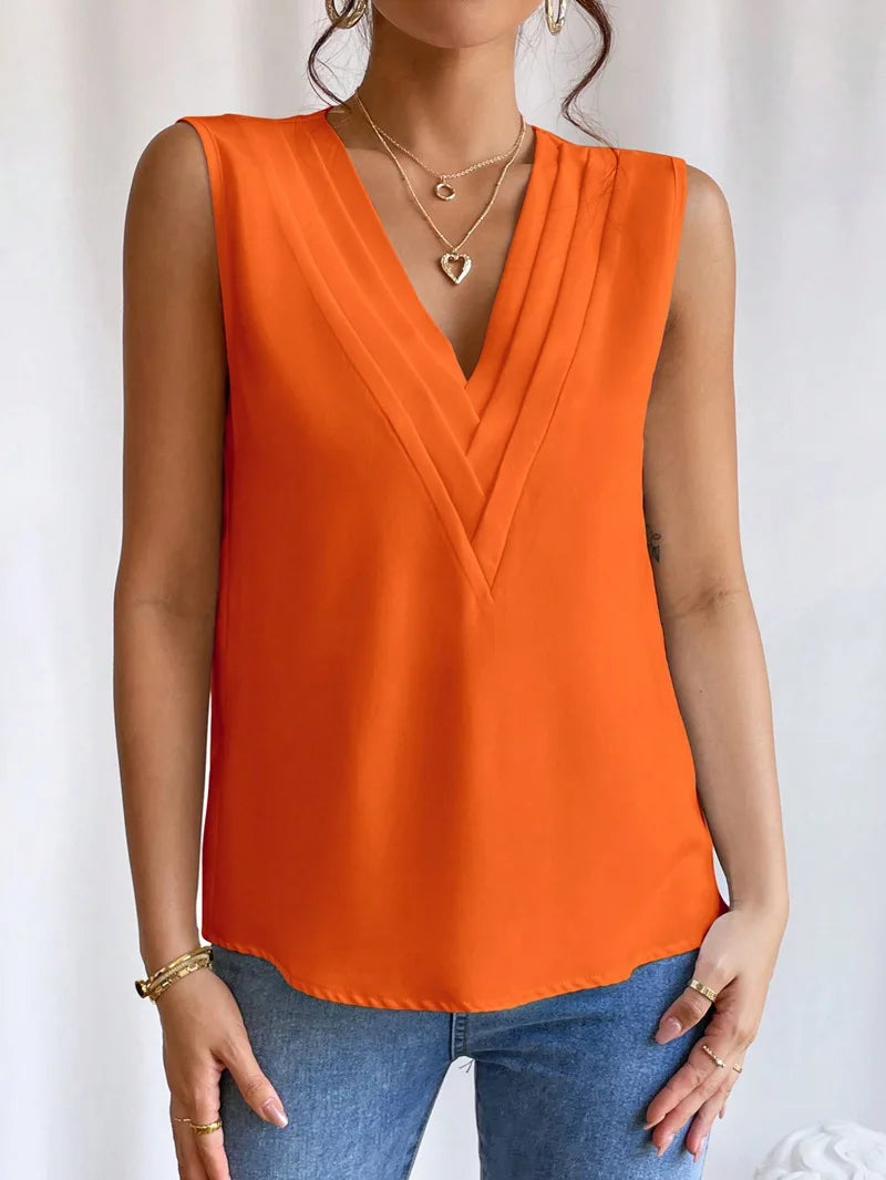 Office Lady Tank Top Summer Sleeveless Deep V Solid Shirt Women Minimalist T-Shirt Clothes