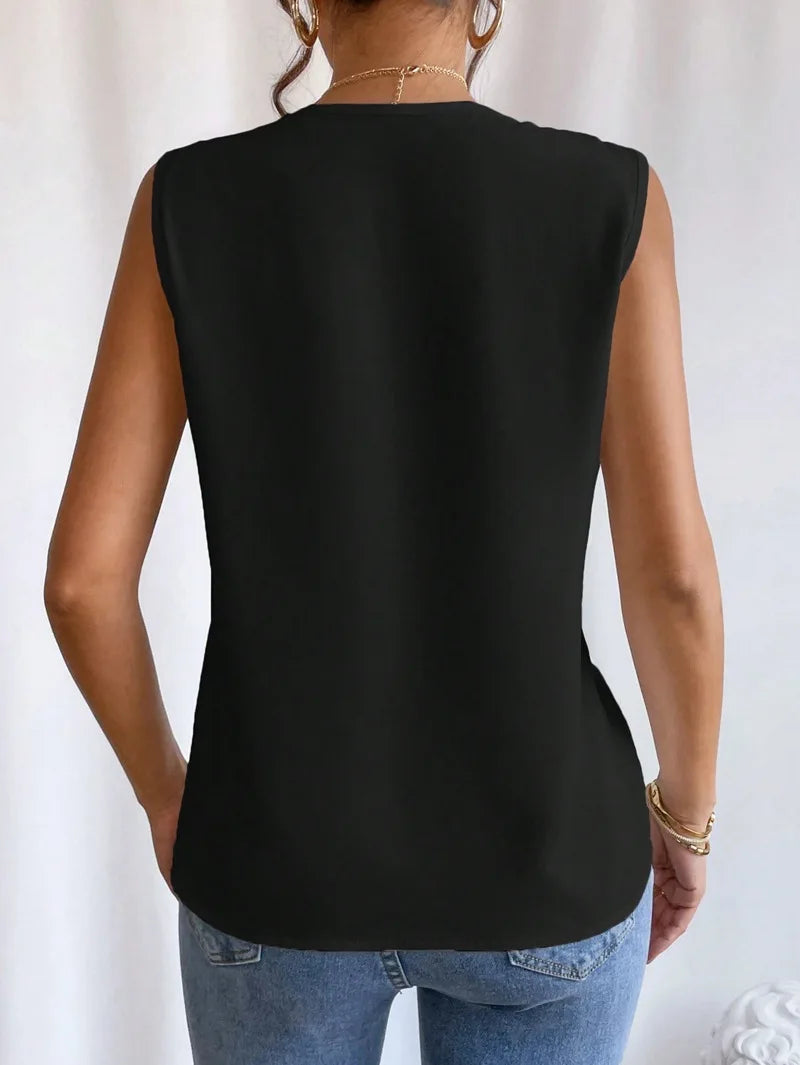 Office Lady Tank Top Summer Sleeveless Deep V Solid Shirt Women Minimalist T-Shirt Clothes
