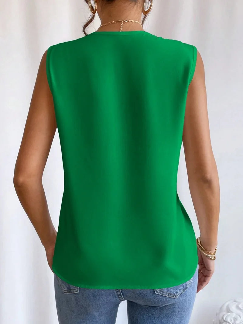 Office Lady Tank Top Summer Sleeveless Deep V Solid Shirt Women Minimalist T-Shirt Clothes