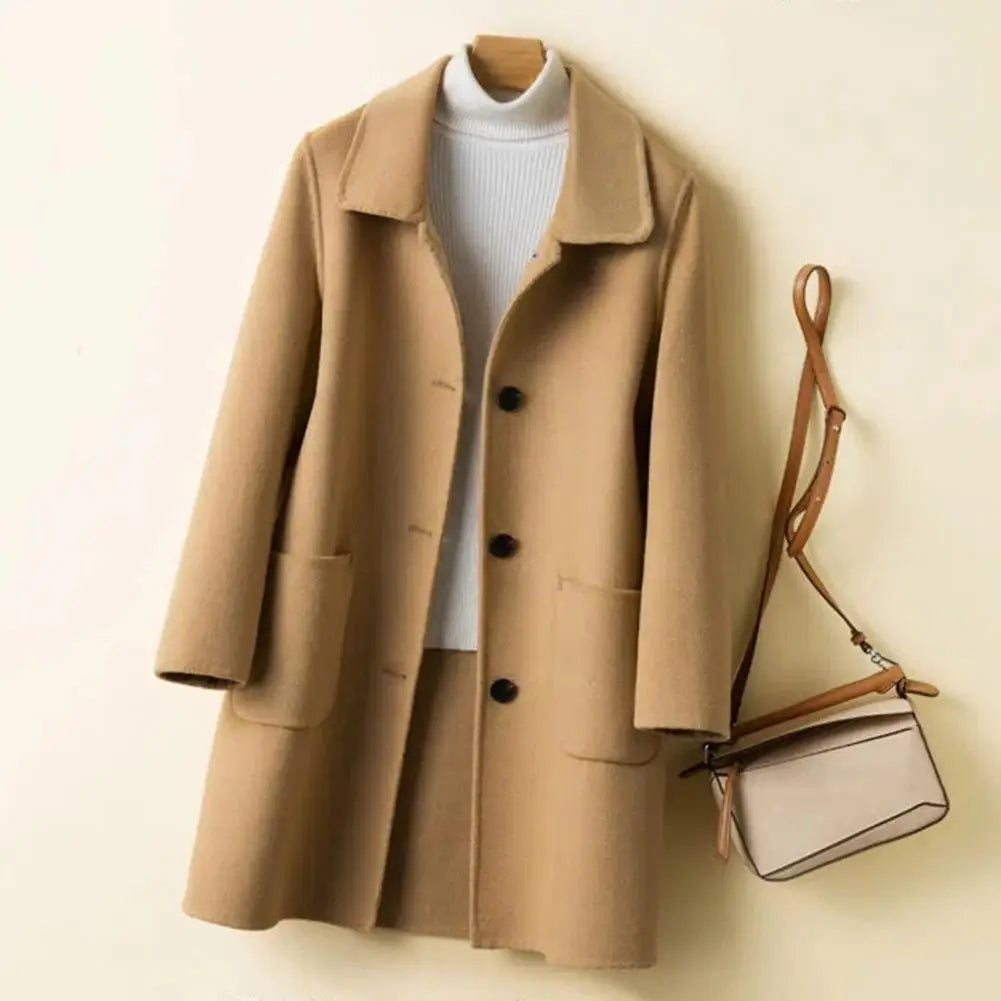 2024 Autumn Winter Women Solid Color Jackets Woolen Blends Coats Female Korean Elegant Retro Blue Red Apricot Outerwear Blazers