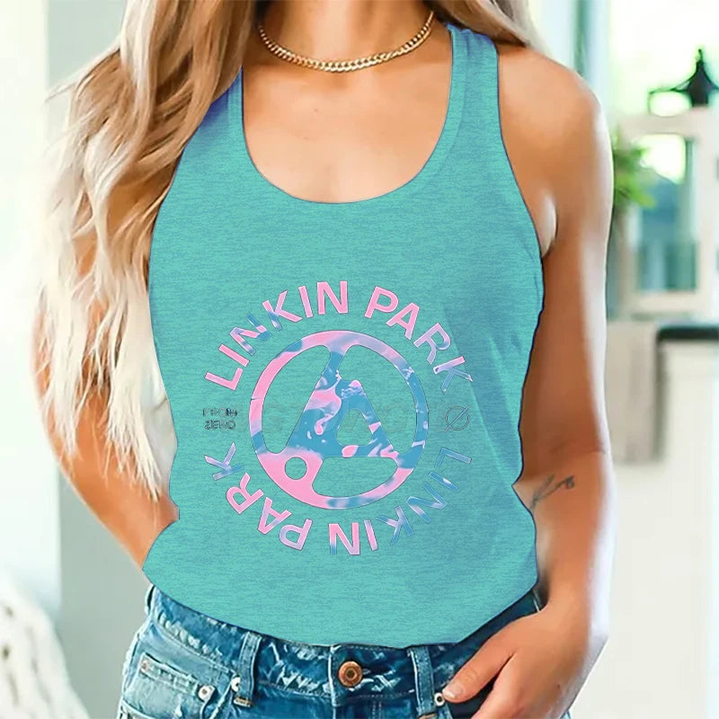 Linkin Park Linkin Park Print Tops for Women Funny Graphic Tank Tops Fashion Sleeveless T-shirt Casual Summer Cotton Tank Top