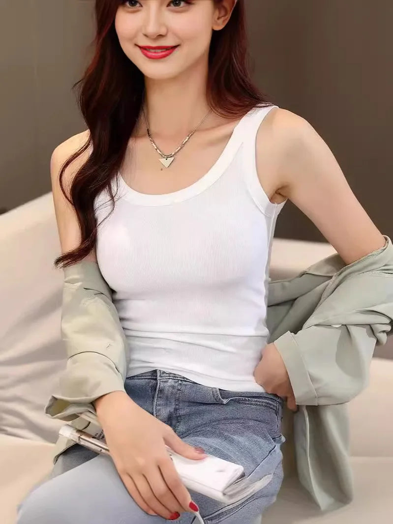 1pcs Summer Women Knitted Tank Tops Girl Thin Tops Lady Basic Casual Tank Tops Round Collar Tees Sleeveless Top For Women M L XL