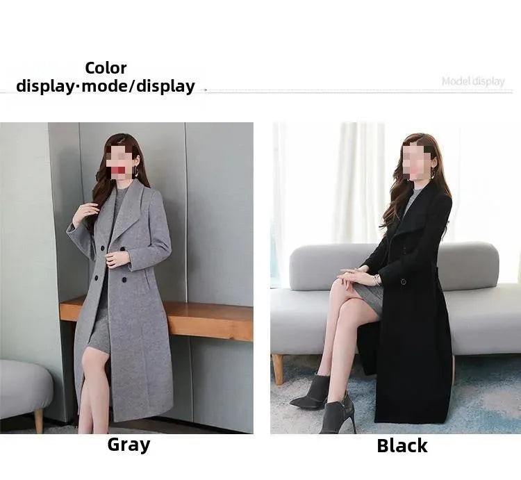 2023 Spring And Autumn New Women's Woolen Overcoat Plus Size Lapel Thickened Slim Fit Waist-Fitted Jacket Smooths Your Silhouett