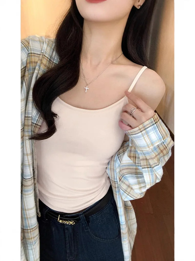 1pcs Girls Padded Bra Tank Top Women Casual Strap Top Vest Female Camisole With Removable Built In Bra Fitness Clothing S M L XL