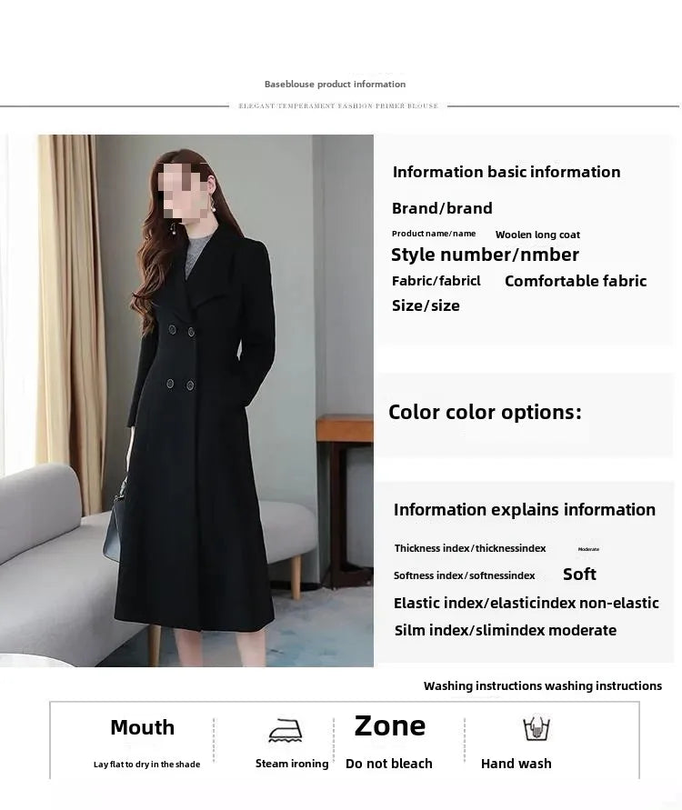 2023 Spring And Autumn New Women's Woolen Overcoat Plus Size Lapel Thickened Slim Fit Waist-Fitted Jacket Smooths Your Silhouett