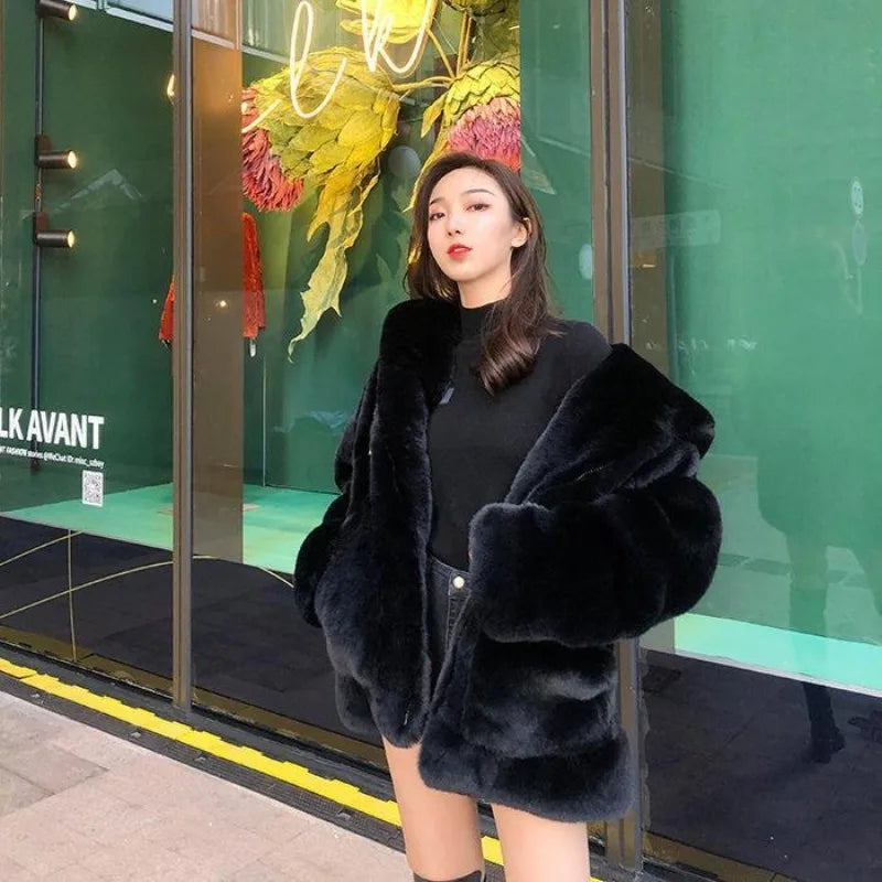Autumn and Winter New Korean Version Loose Mink Fur Imitation College Women Y2K Harajuku Vintage Hip-hop Popular Coats