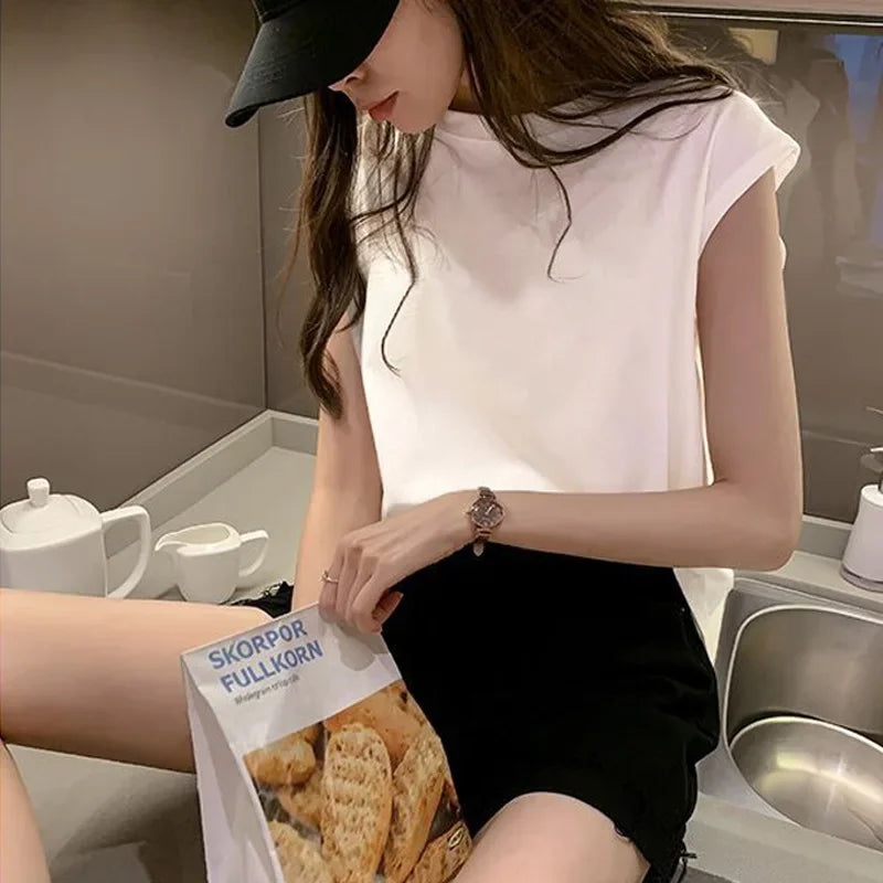 Summer Loose Round Neck Wide Sleeve T-shirt Women Student Top Outerwear Innerwear Base Shirt Comfortable Casual Style