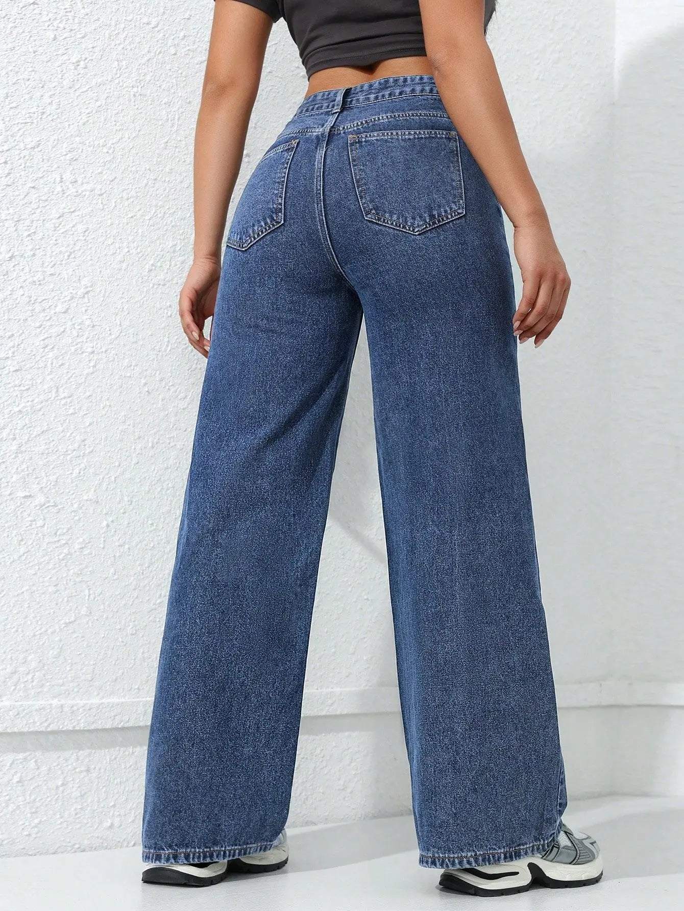 Denim Wide Leg Pants Women Streetwear Jeans Washed Distressed High Waist Straight Trousers Female Vintage Basics Floor Length