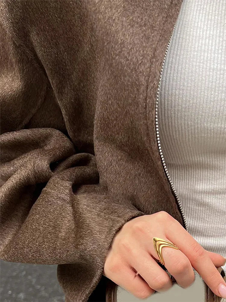 Faux Fur Zipper Jackets Women Casual Lapel Pocket Long Sleeves Wool Coats Female 2025 Autumn Winter Fashion Solid Soft Outwears
