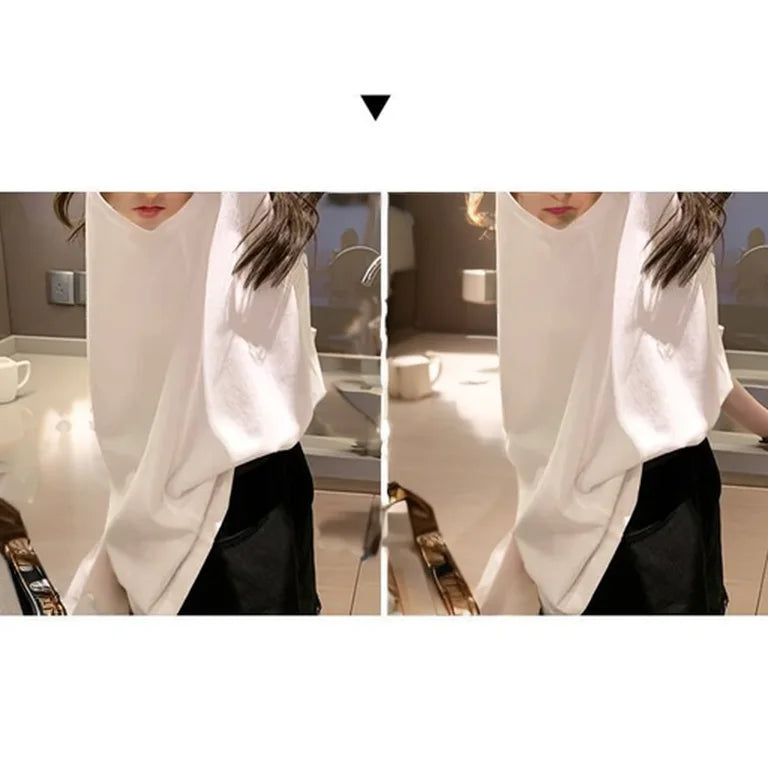 Summer Loose Round Neck Wide Sleeve T-shirt Women Student Top Outerwear Innerwear Base Shirt Comfortable Casual Style