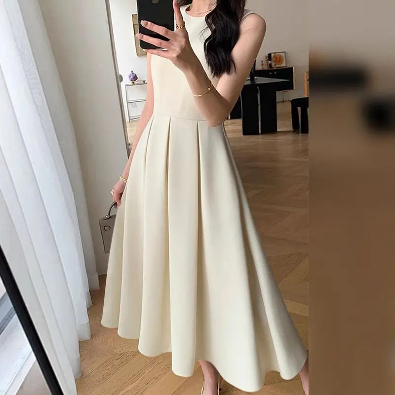 ZANZEA Women Sleeveless Pleated Dress 2024 Summer Korean A-line Tank Evening Dress Elegant Swing Vestido Vintage Party Long Robe