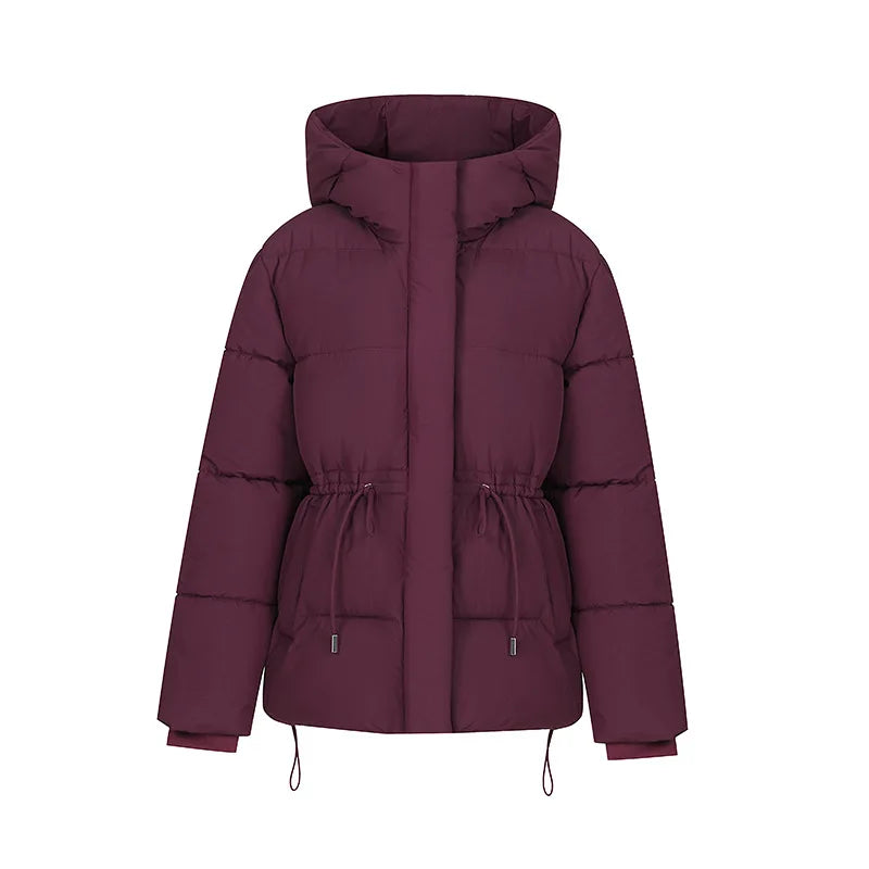 Women's Winter Padded Coat Solid Color Drawstring Waist-cinching Pockets Quilted Jacket For Female Minimalist Lady's Jacket