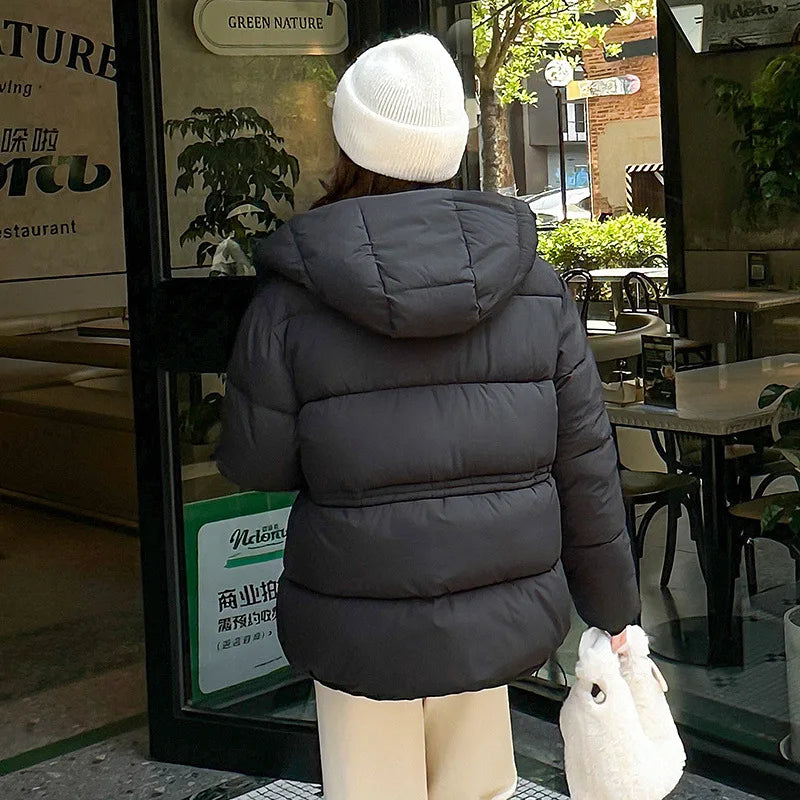 Women's Winter Padded Coat Solid Color Drawstring Waist-cinching Pockets Quilted Jacket For Female Minimalist Lady's Jacket