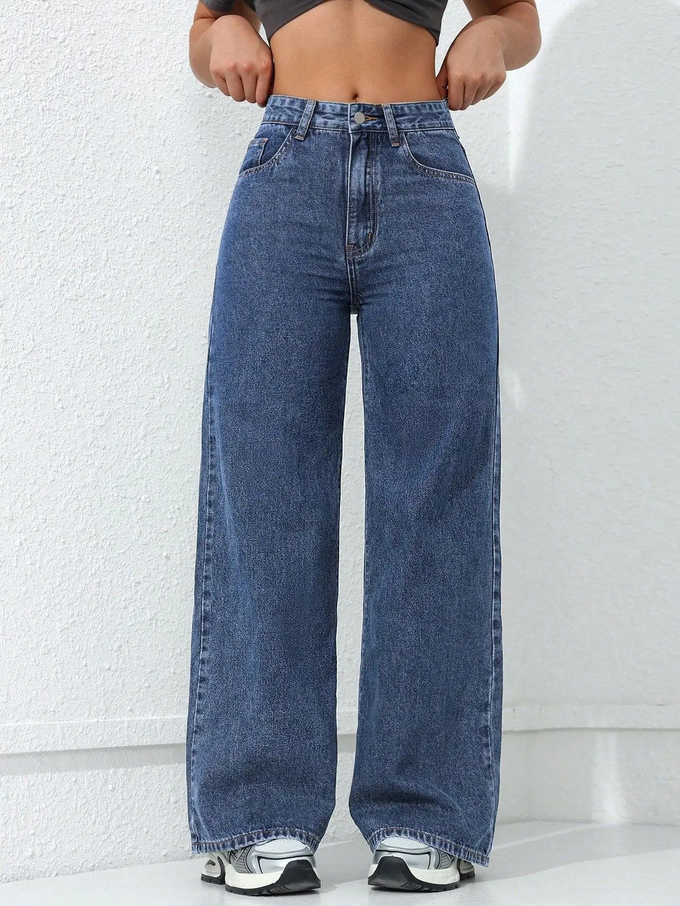 Denim Wide Leg Pants Women Streetwear Jeans Washed Distressed High Waist Straight Trousers Female Vintage Basics Floor Length