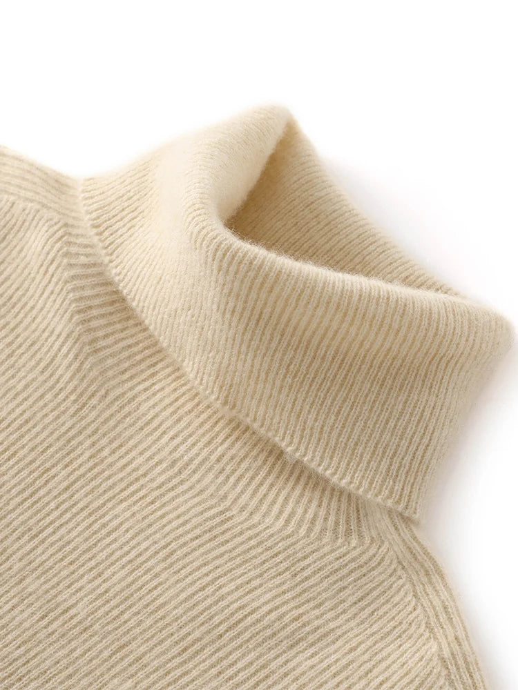 Grace Women Slim Sweater Pullover Turtleneck Basic Cashmere Autumn Winter 100% Merino Wool Knitwear Soft High-end Threaded Tops