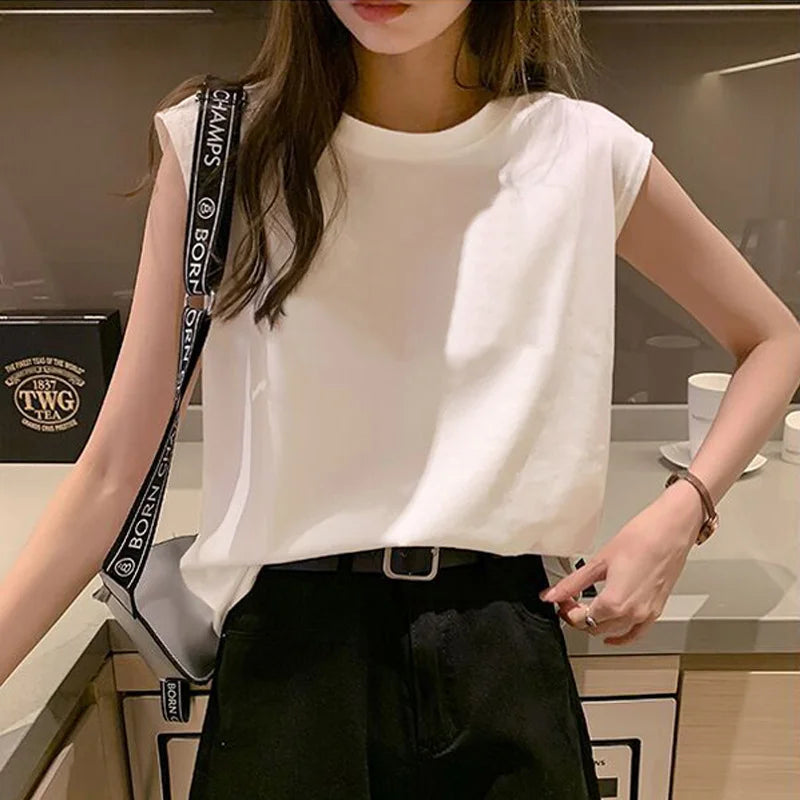 Summer Loose Round Neck Wide Sleeve T-shirt Women Student Top Outerwear Innerwear Base Shirt Comfortable Casual Style