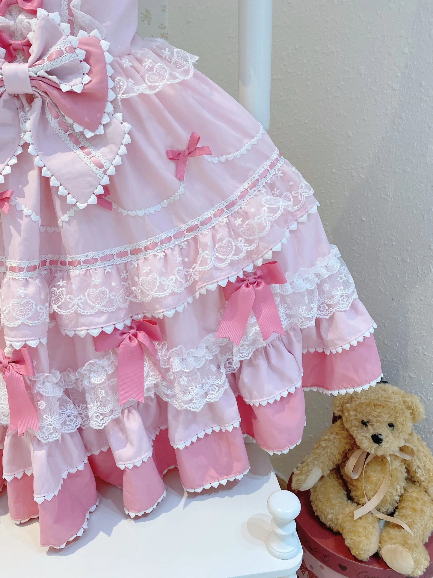 New 2025 Summer Original Sweet Lolita Jsk Dress Cute Bow Lace Stitching Kawaii Girls Women Elegant Slim Suspender Dresses