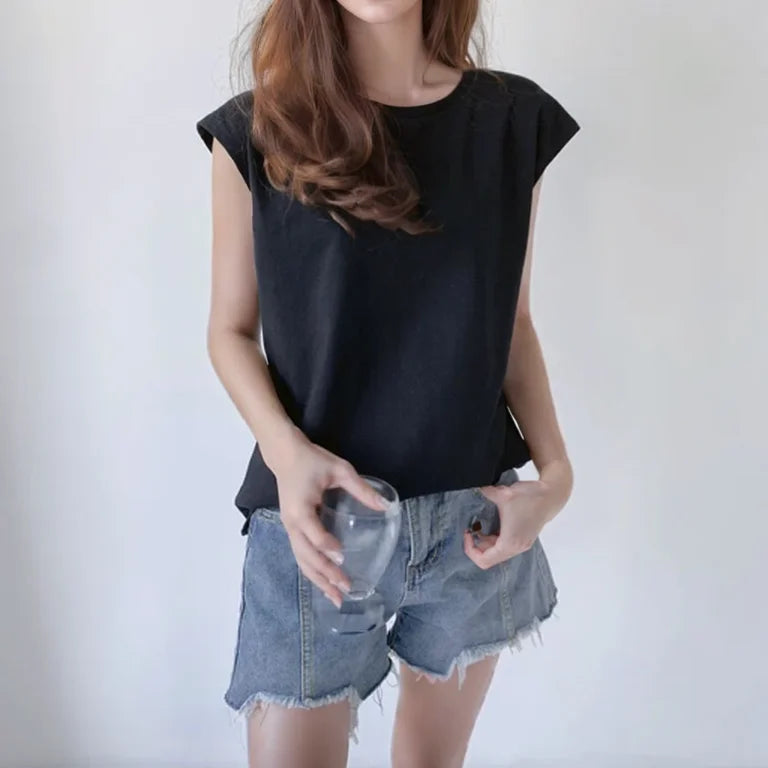 Summer Loose Round Neck Wide Sleeve T-shirt Women Student Top Outerwear Innerwear Base Shirt Comfortable Casual Style